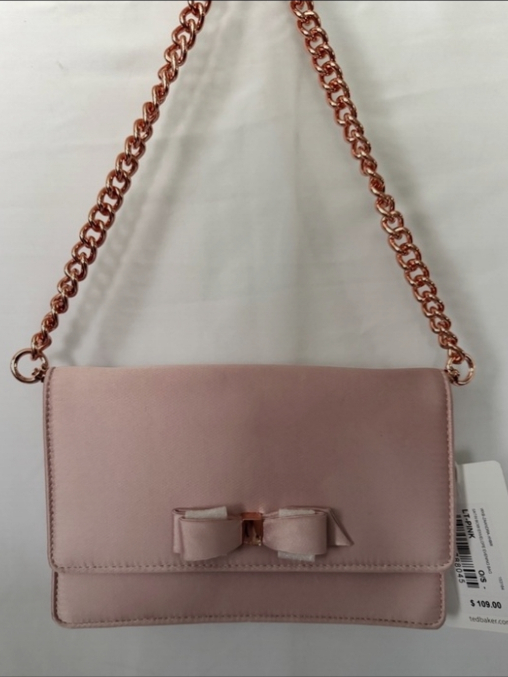 Ted Baker Satin Bow Envelope Evening Bag Pink Chain Strap NWT